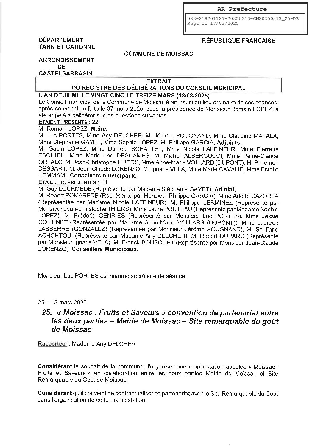 20250313 25 CONVENTION DE PARTENARIAT AVEC SITE REMARQUABLE DU GOUT MOISSAC FRUITS ET SAVEURS 2025