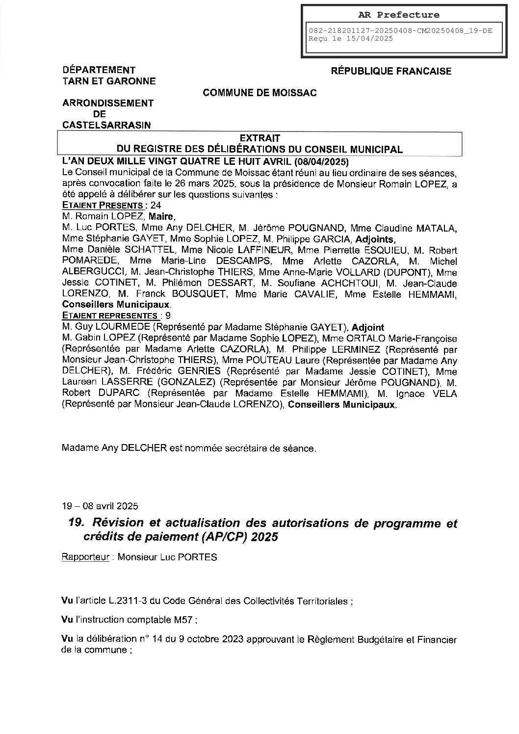 19 DELIBERATION SUR LA REVISION ET ACTUALISATION DE AP CP