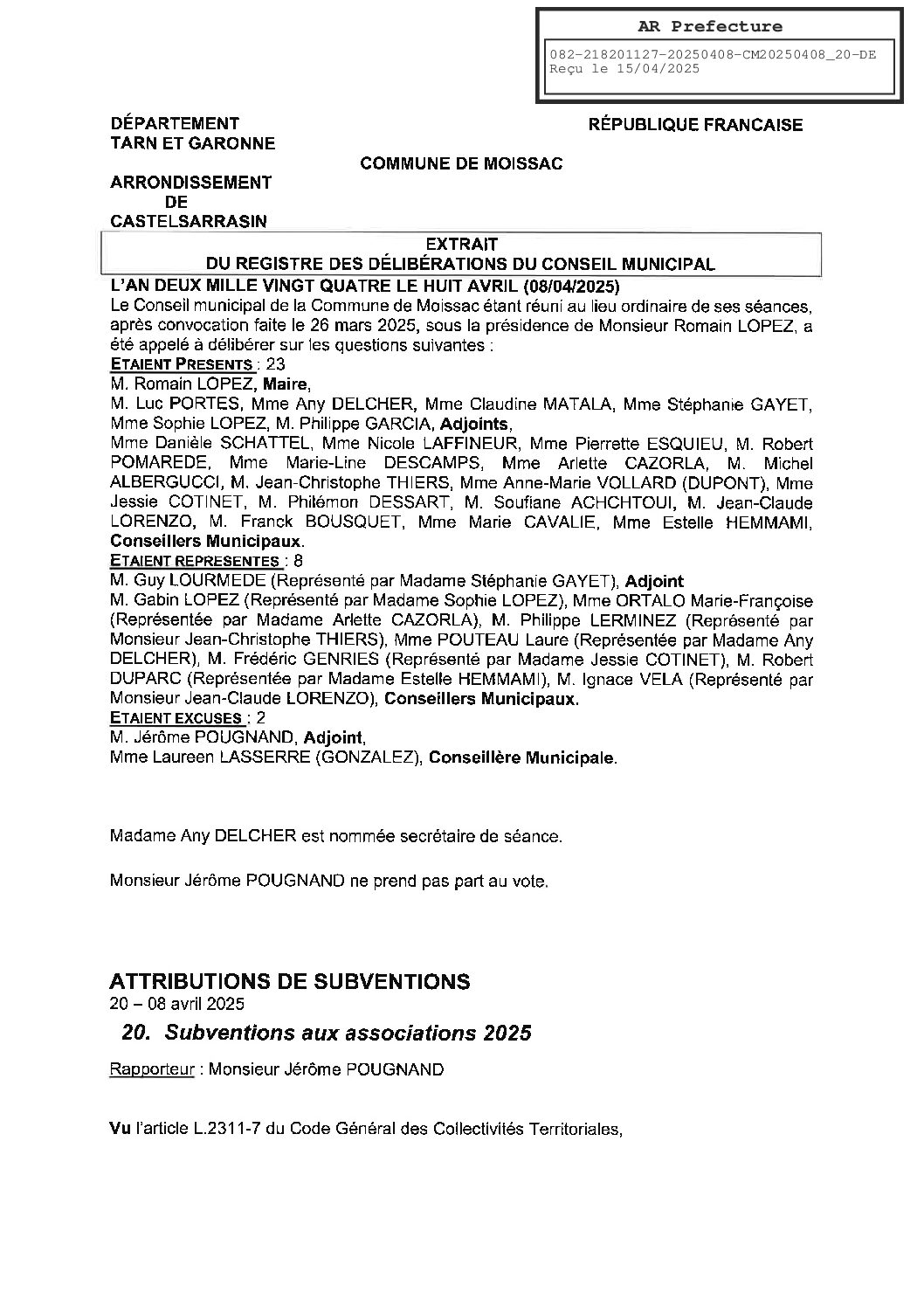 20 DELIBERATION SUR LES SUBVENTIONS AUX ASSOCIATIONS 2025