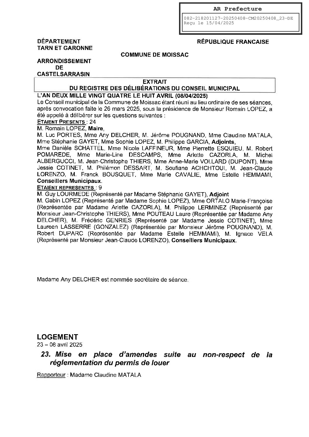 23 DELIBERATION SUR LA MISE NE PLACE D AMENDES SUITE AU NON RESPECT DE LA REGLEMENTATION DU PERMIS DE LOUER