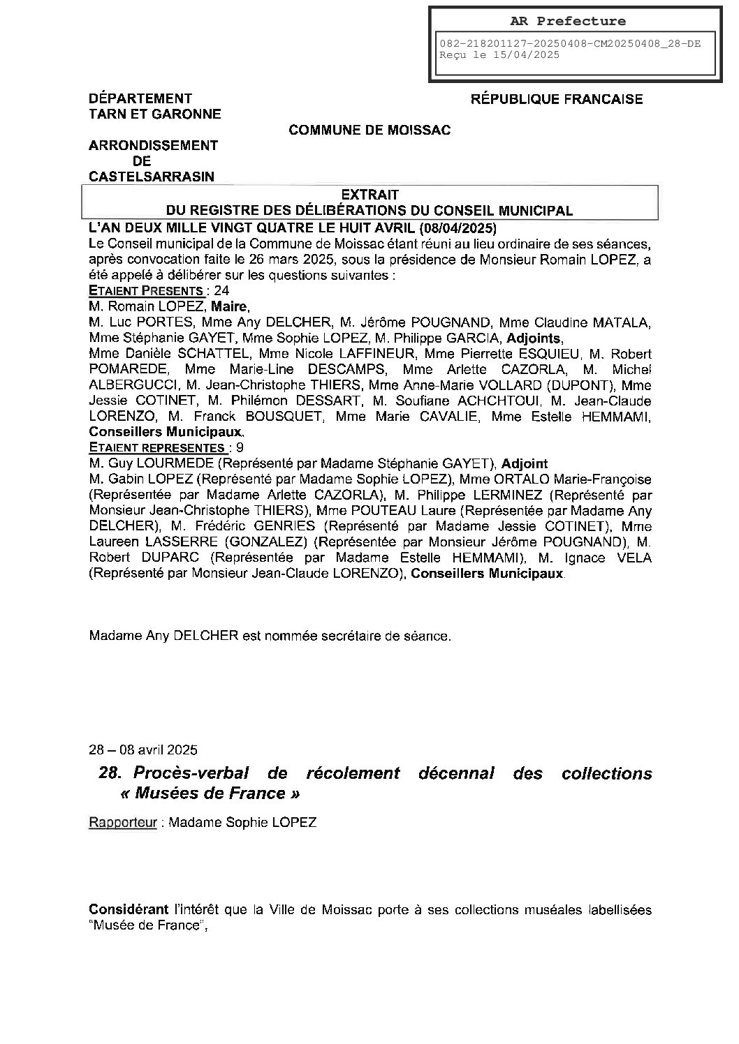 28 DELIBERATION SUR LE PV DE RECOLEMENT DECENNAL DES COLLECTIONS MUSEES DE FRANCE