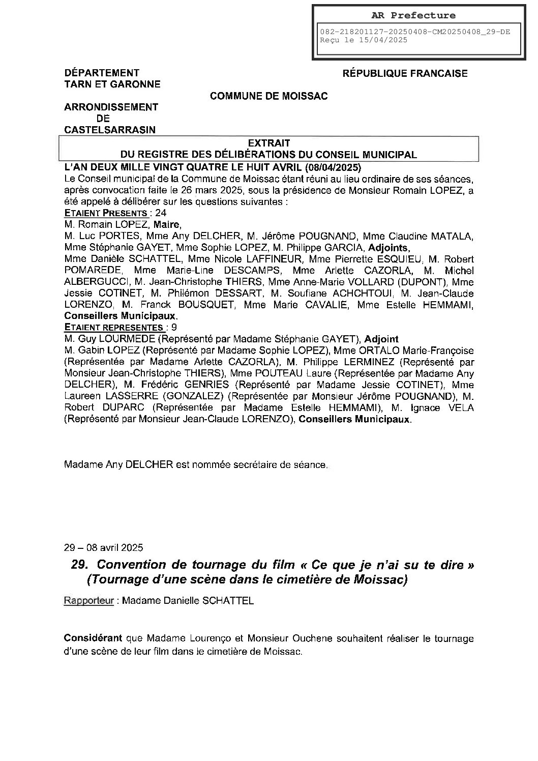 29 CONVENTION DE TOURNAGE DU FILM CE QUE JE N AI SU TE DIRE
