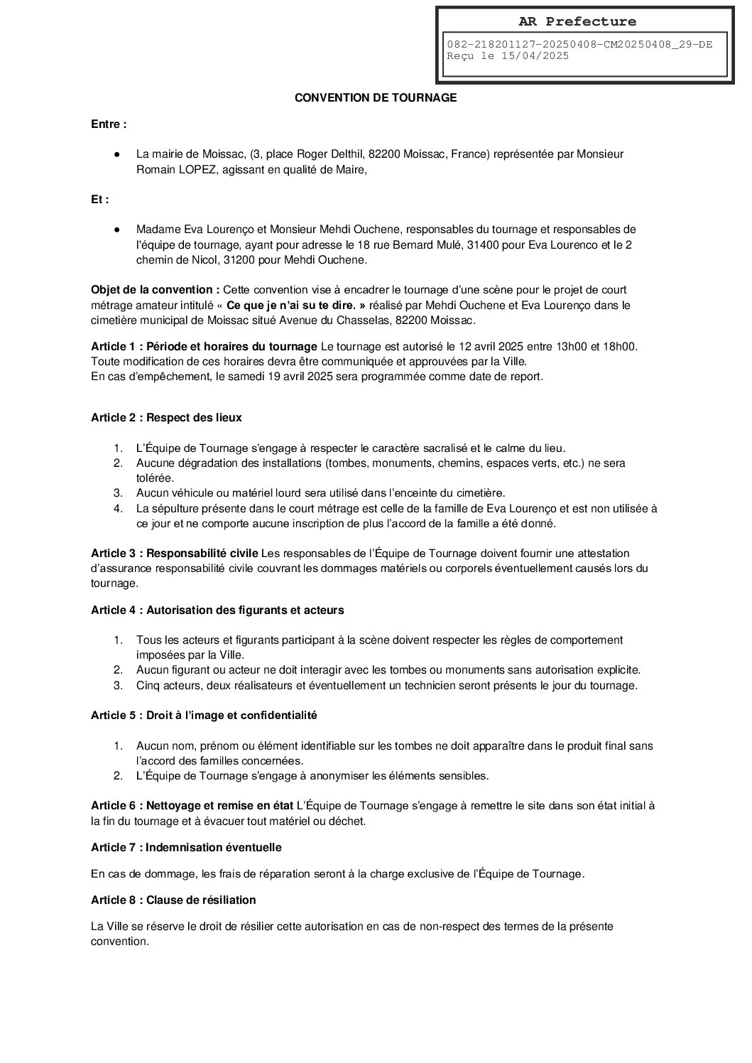 29 PIECE CULTURE CONVENTION DE TOURNAGE V