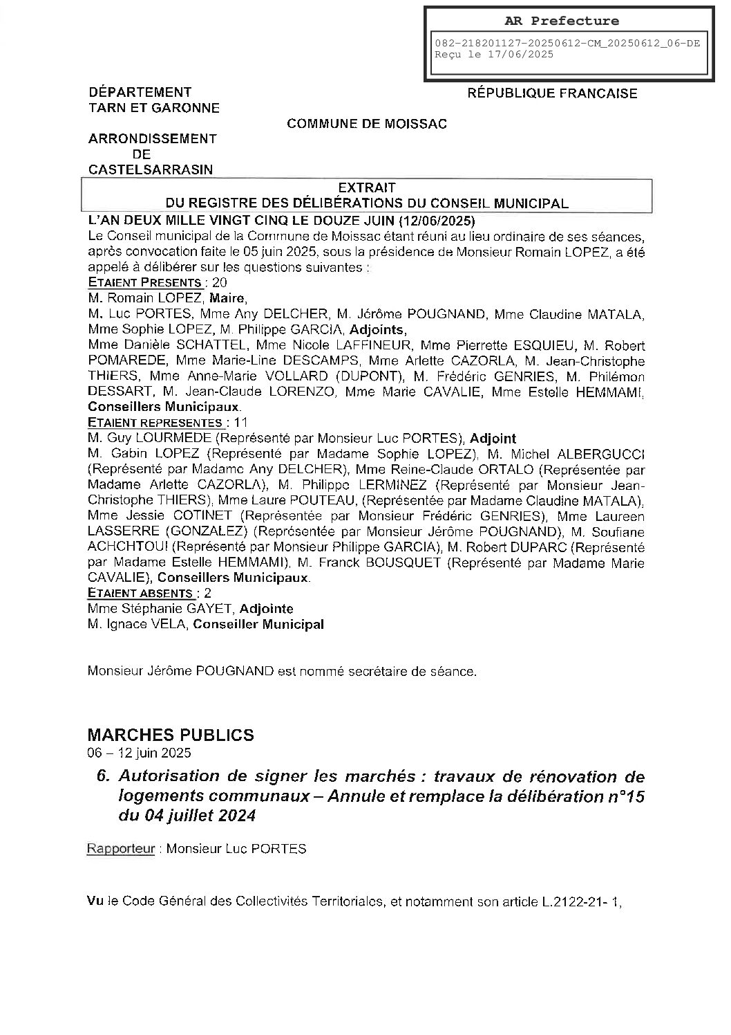 06 AUTORISATION DE SIGNER LES MARCHES TRAVAUX DE RENOVATION DE LOGEMENTS COMMUNAUX