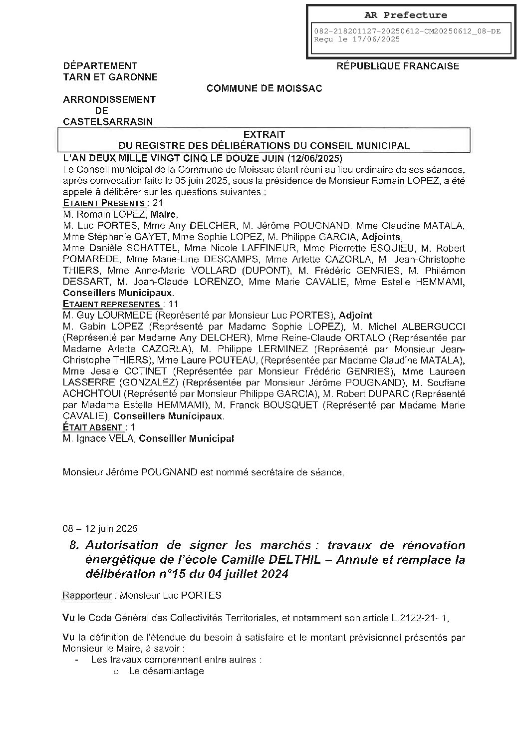 08 AUTORISATION DE SIGNER LES MARCHES TRAVAUX DE RENOVATION ENERGETIQUE ECOLE CAMILLE DELTHIL