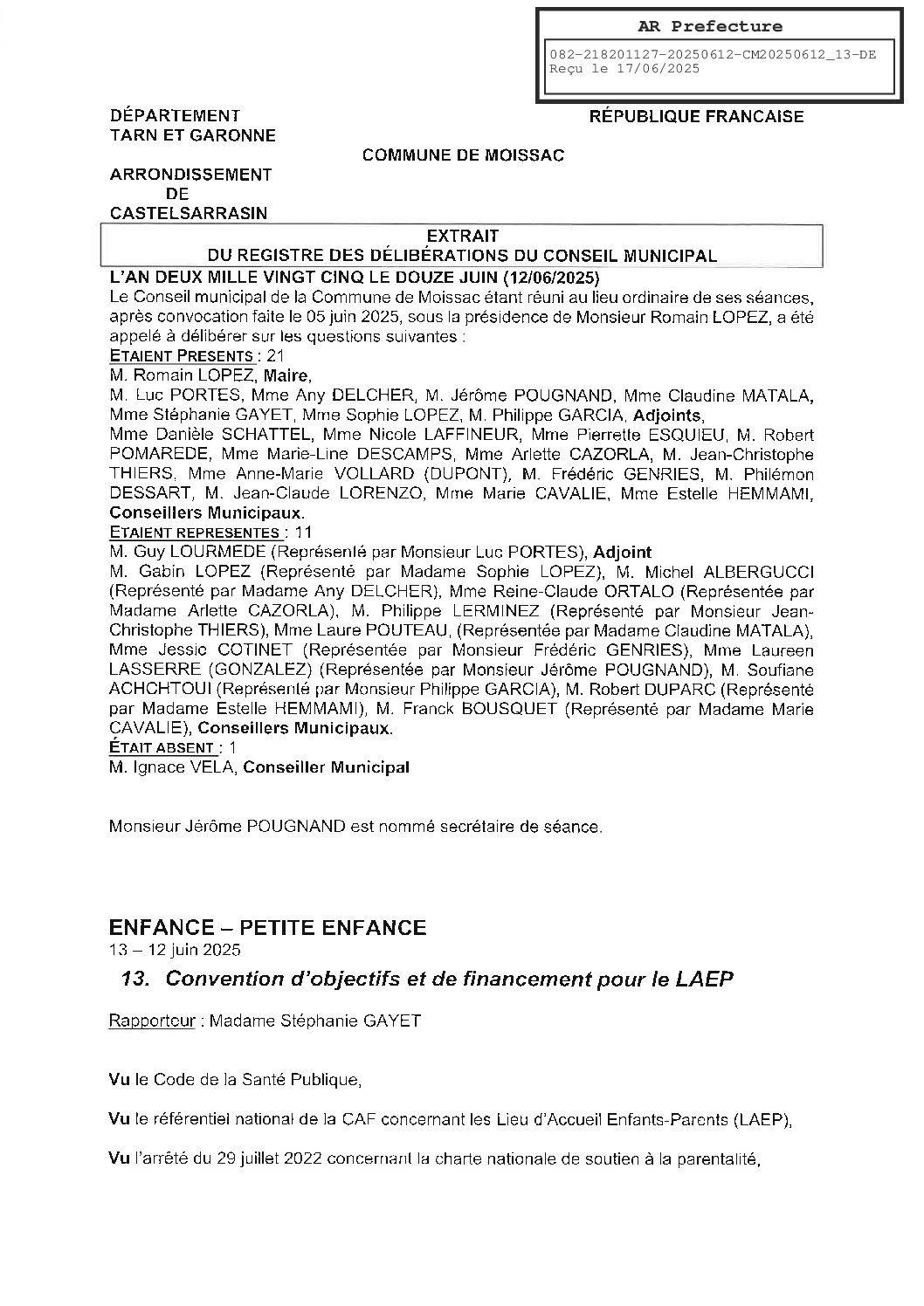 13 CONVENTION D’OBJECTIFS ET DE FINANCEMENT POUR LE LAEP