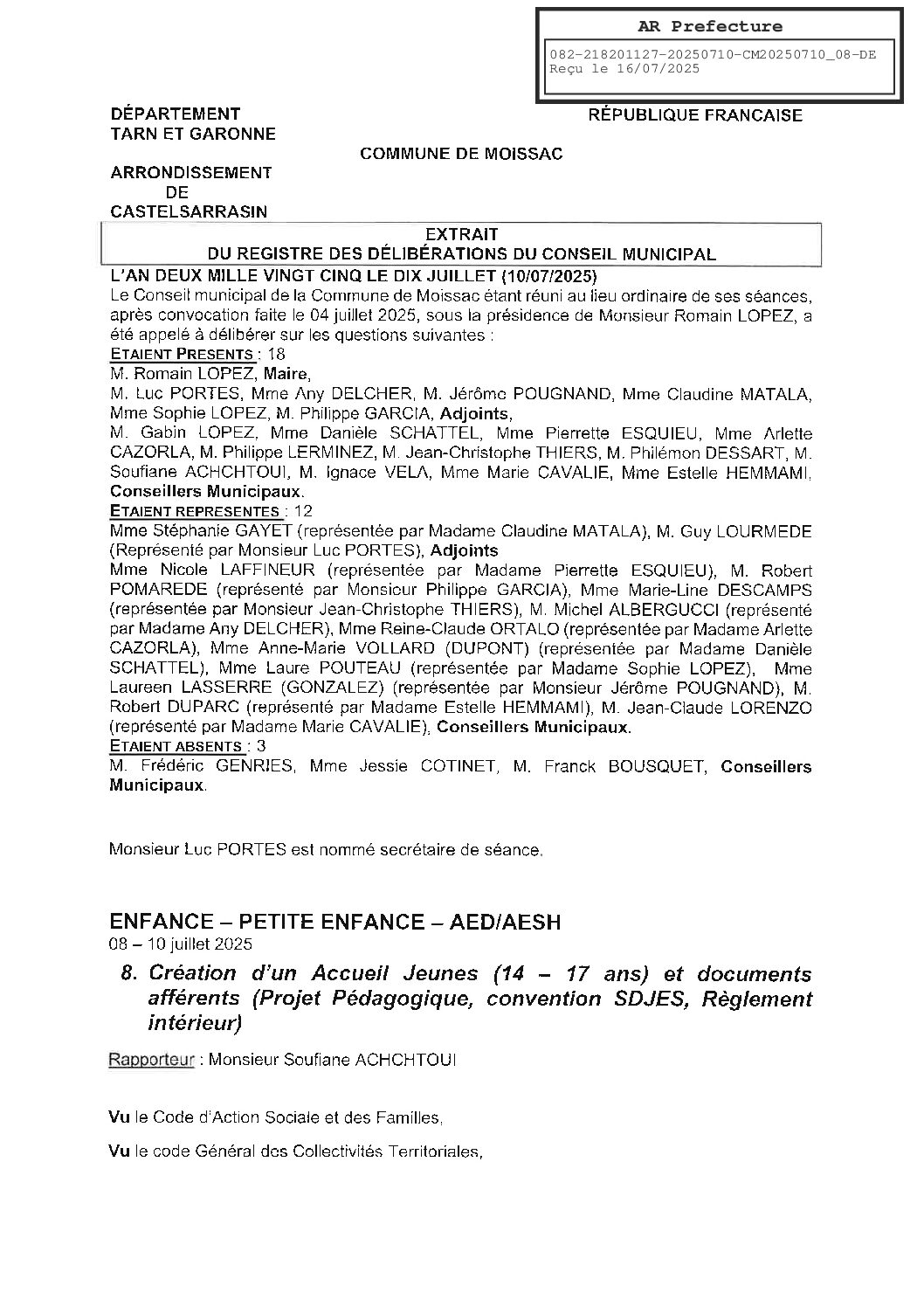 2025.07.08 CREATION ACCUEIL JEUNES 14 A 17 ANS ET DOCUMENTS AFFERENTS