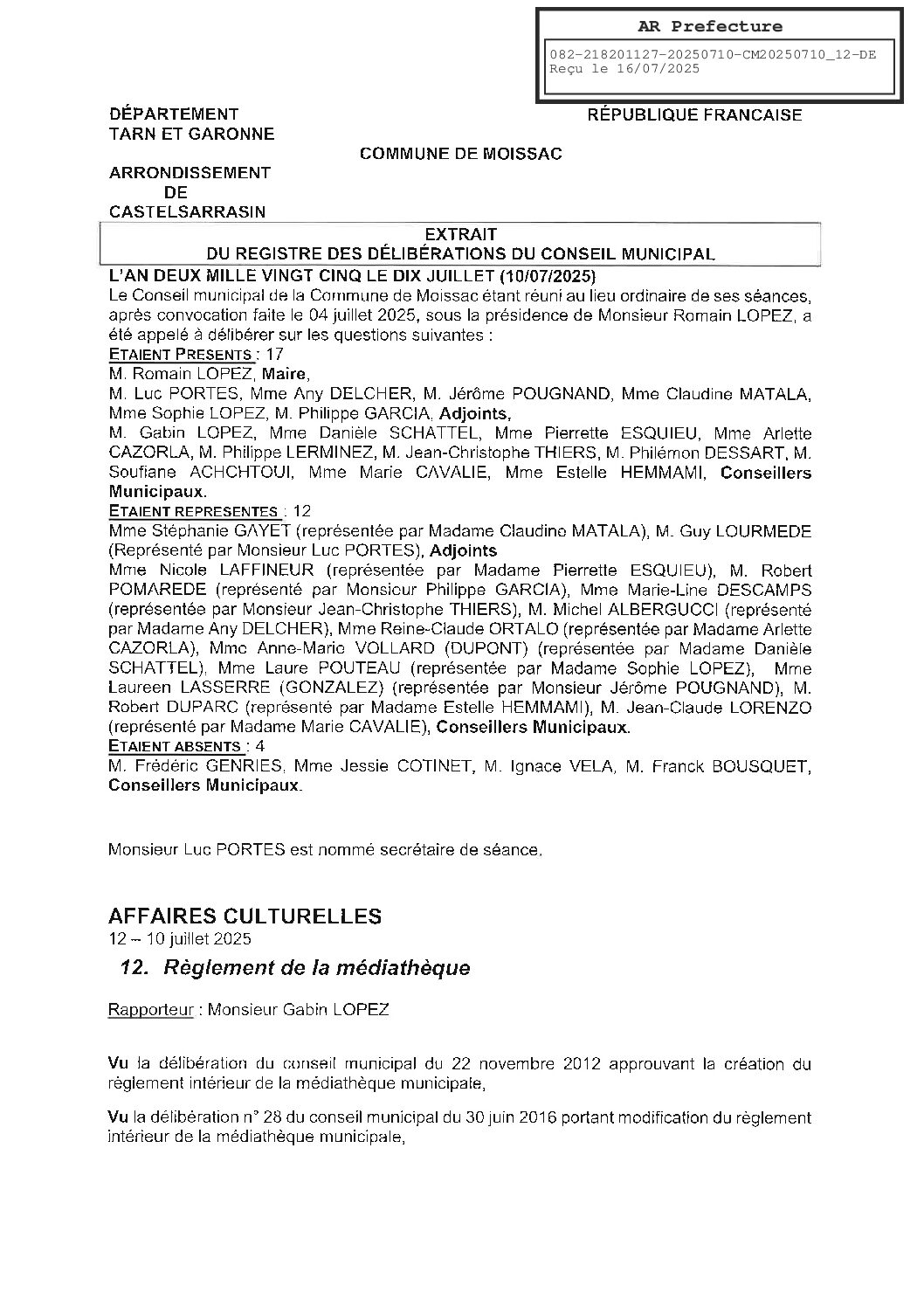 2025.07.12 ADOPTION DU REGLEMENT DE LA MEDIATHEQUE