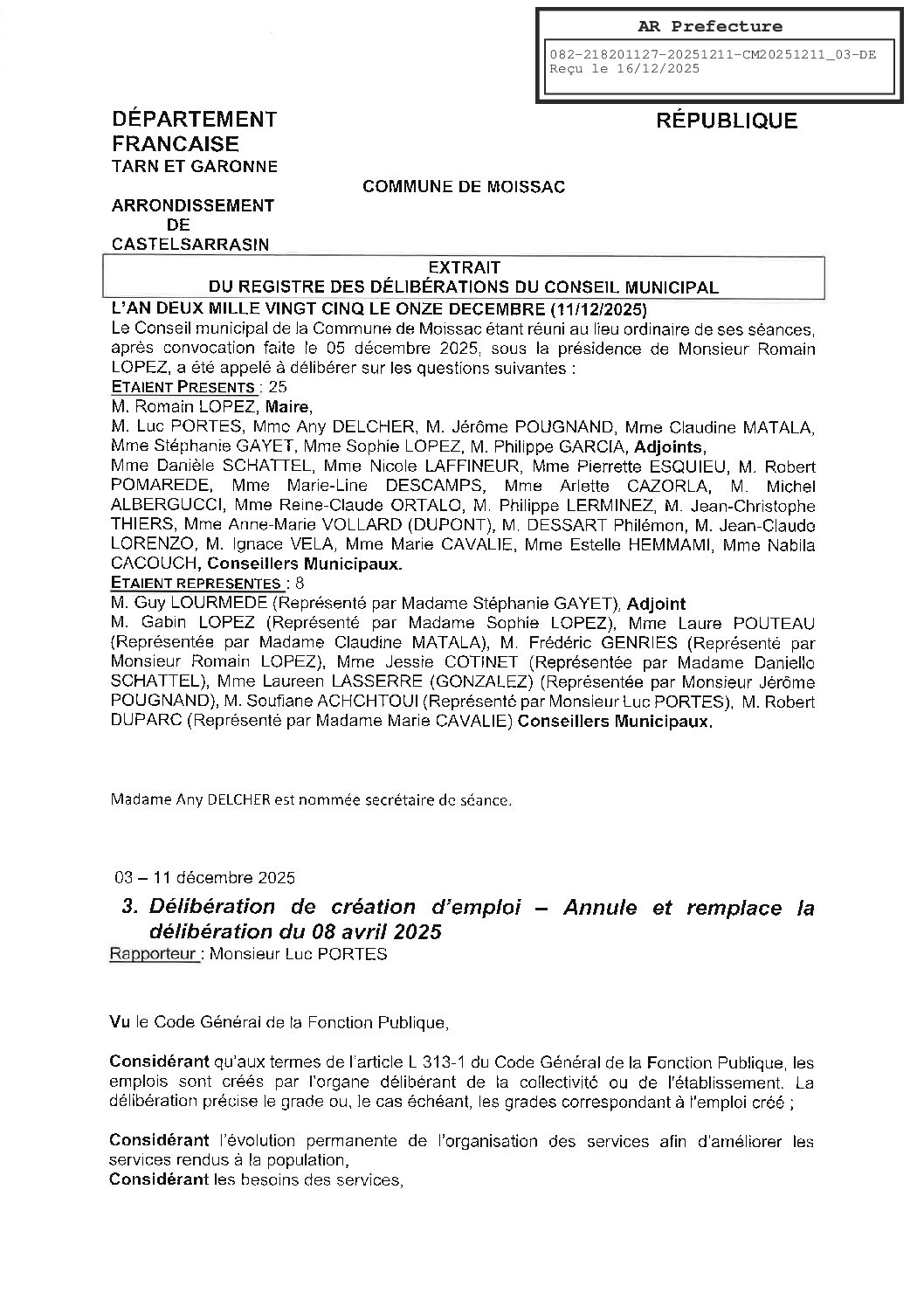 20251211 03 DELIBERATION DE CREATION D&rsquo;EMPLOI