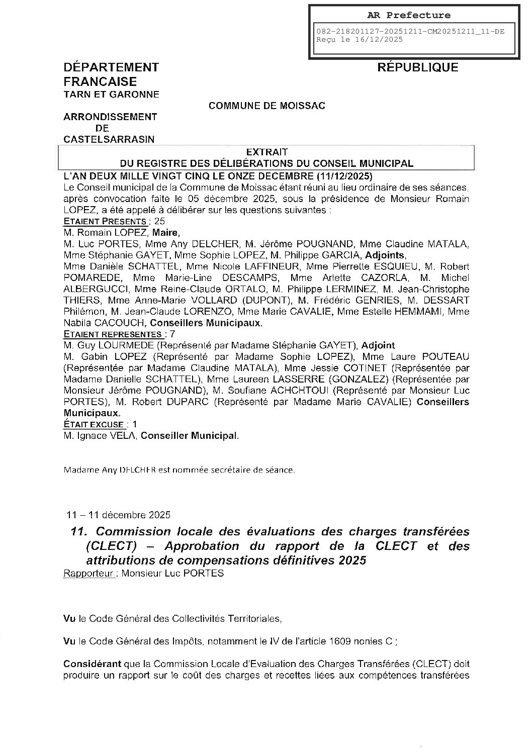 20251211 11 APPROBATION DU RAPPORT DE LA CLECT