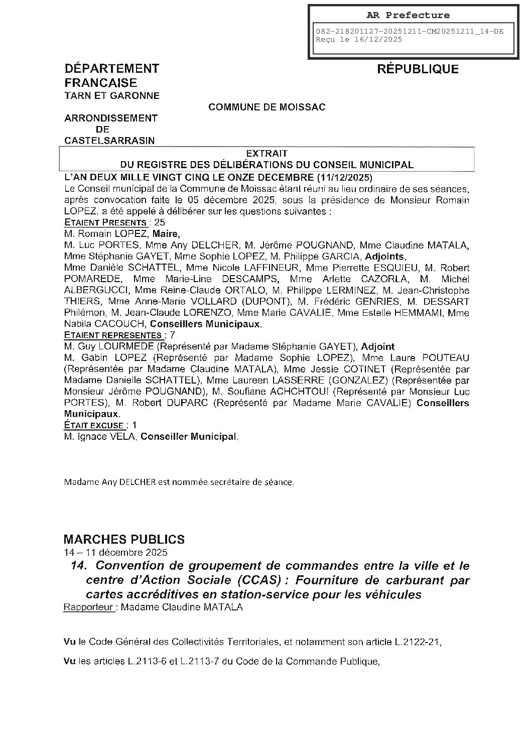 20251211 14 CONVENTION DU GROUPEMENT DE COMMANDE FOURNITURE CARBURANT