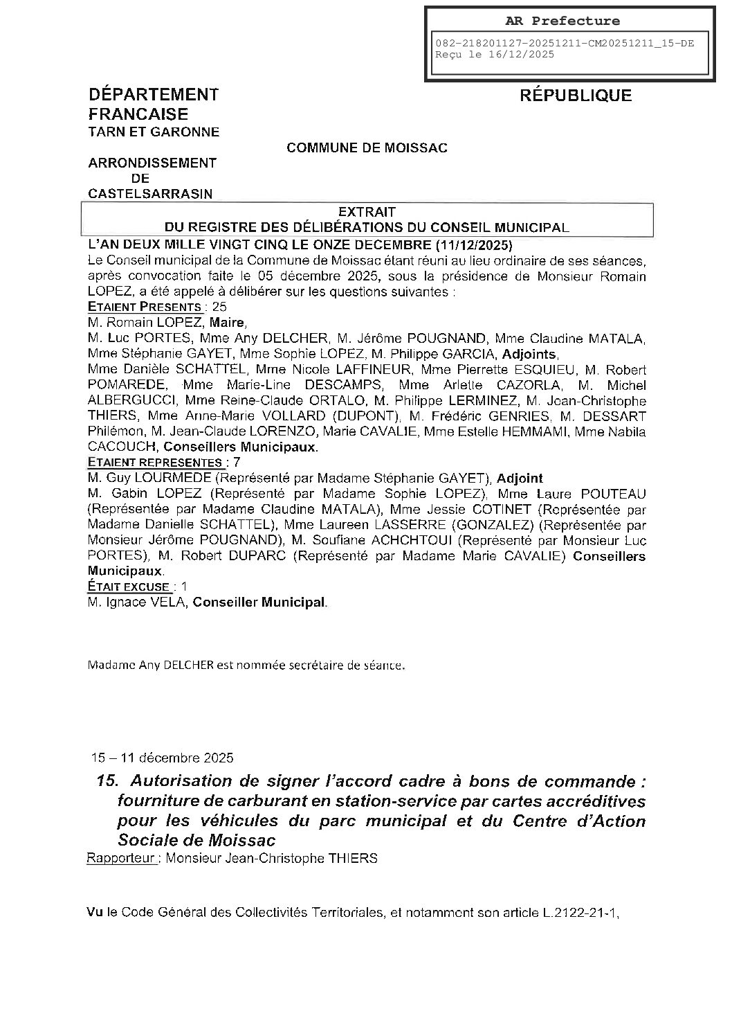 20251211 15 AUTORISATION DE SIGNER ACCORD CADRE FOURNITURE CARBURANT