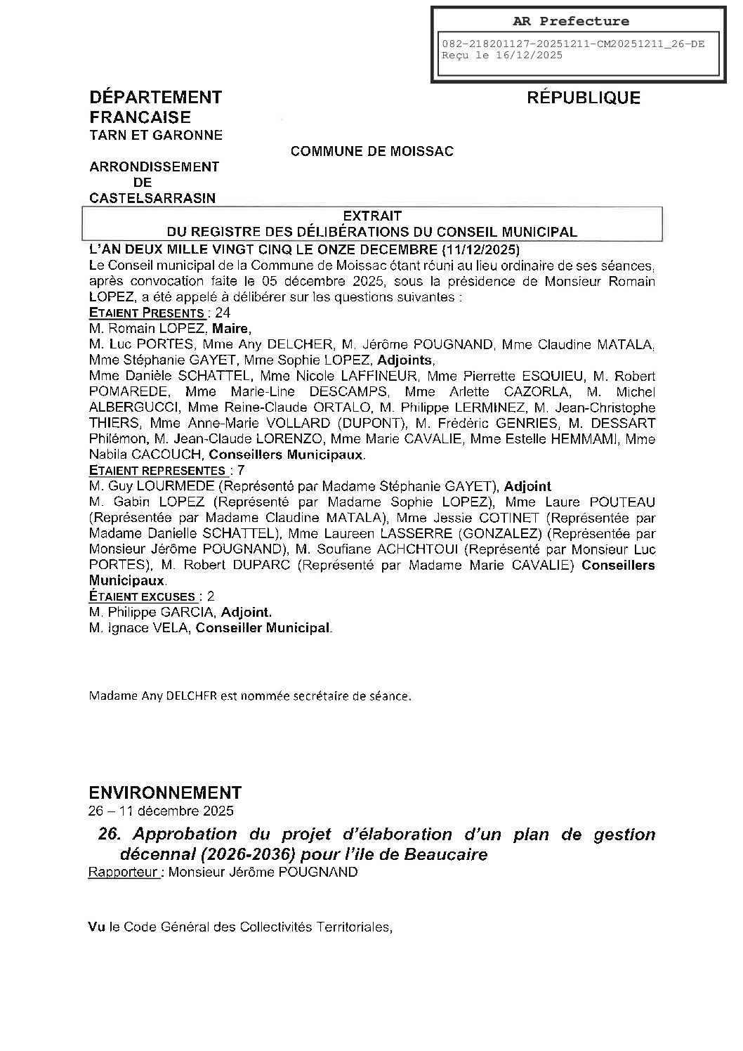 20251211 26 APPROBATION PLAN DECENNAL ILE DE BEAUCAIRE