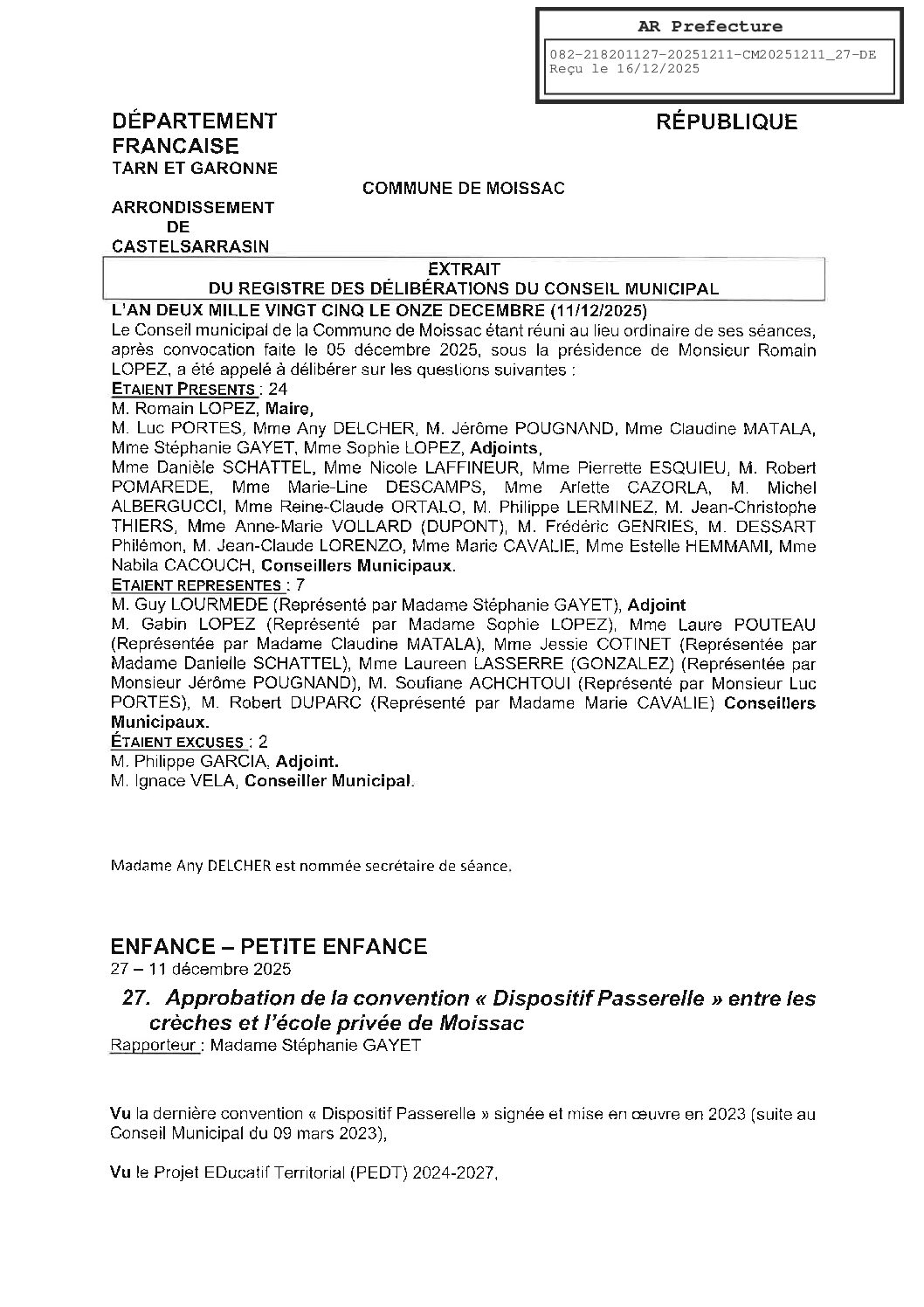 20251211 27 APPROBATION CONVENTION DISPOSITIF PASSERELLE CRECHE ECOLE PRIVEE