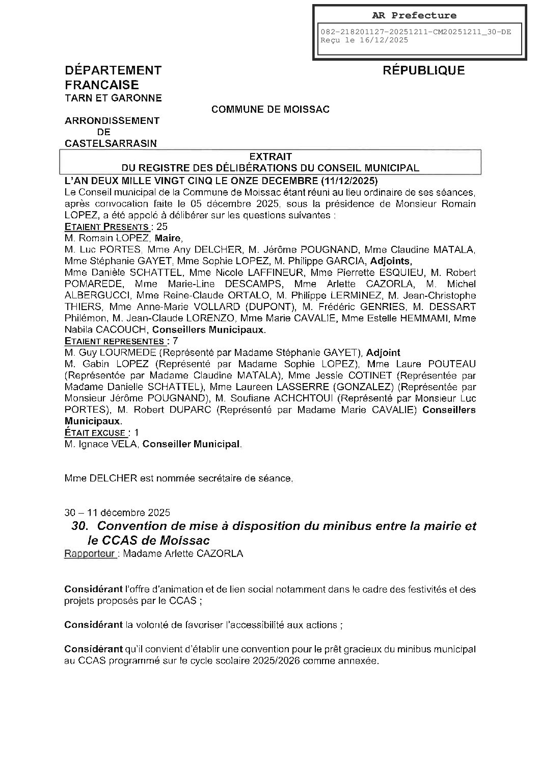 20251211 30 CONVENTION DE MISE A DISPOSITION DU MINIBUS ENTRE LA MAIRIE ET LE CCAS