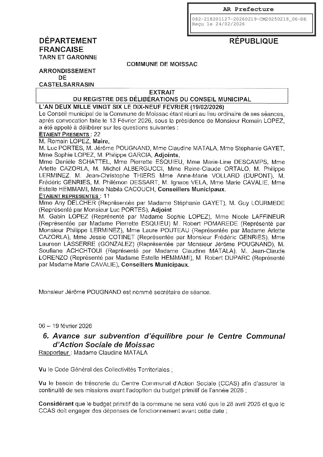 2026.02.19 06 AVANCE SUR SUBVENTION POUR LE CCAS