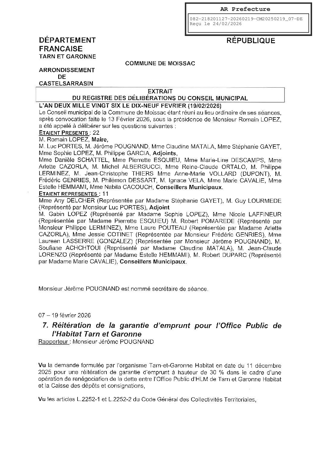 2026.02.19 07 DELIBERATION PORTANT SUR LA REITERATION GARANTIE D EMPRUNT
