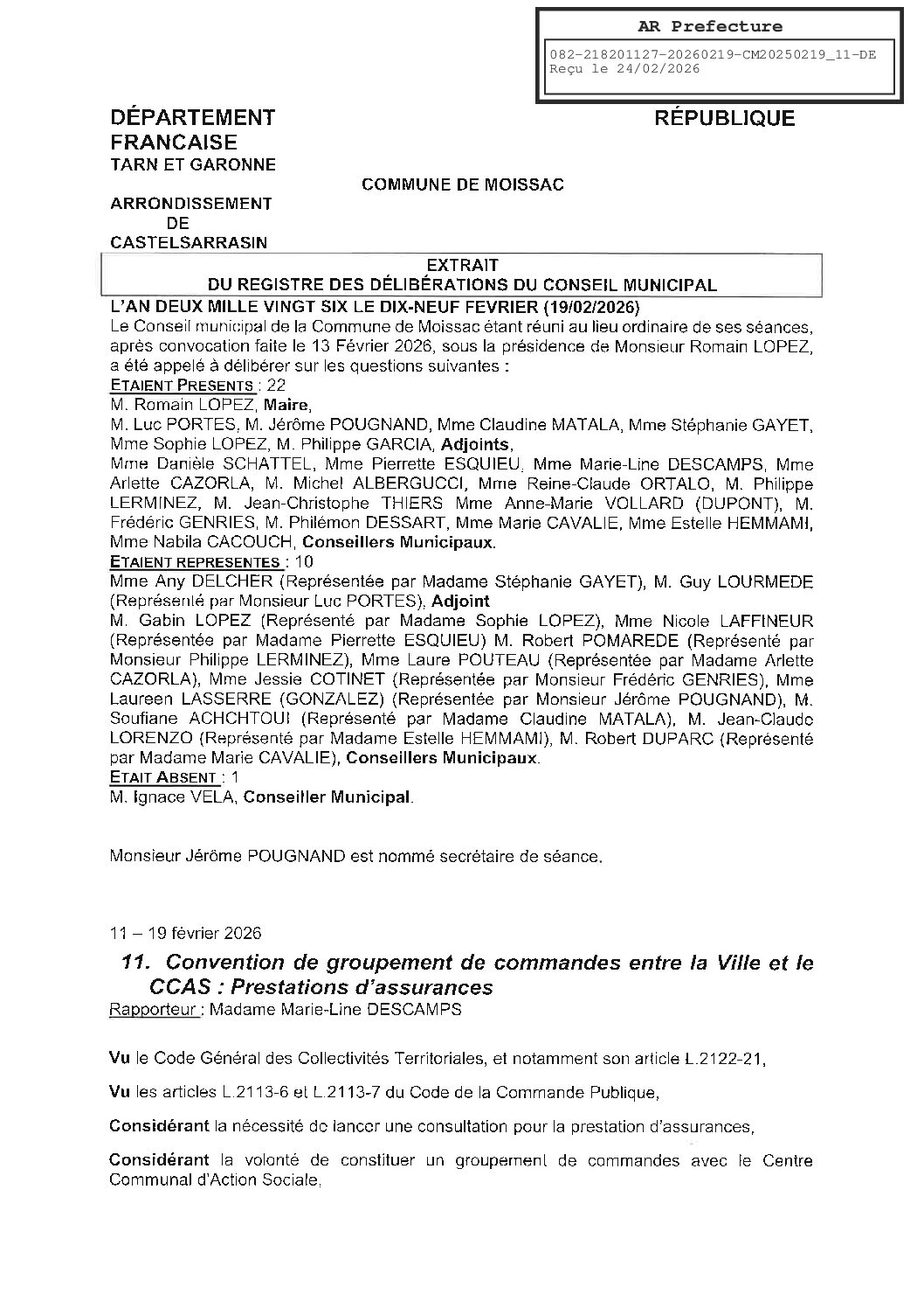 2026.02.19 11 CONVENTION DE GROUPEMENT DE COMMANDES AVEC LE CCAS