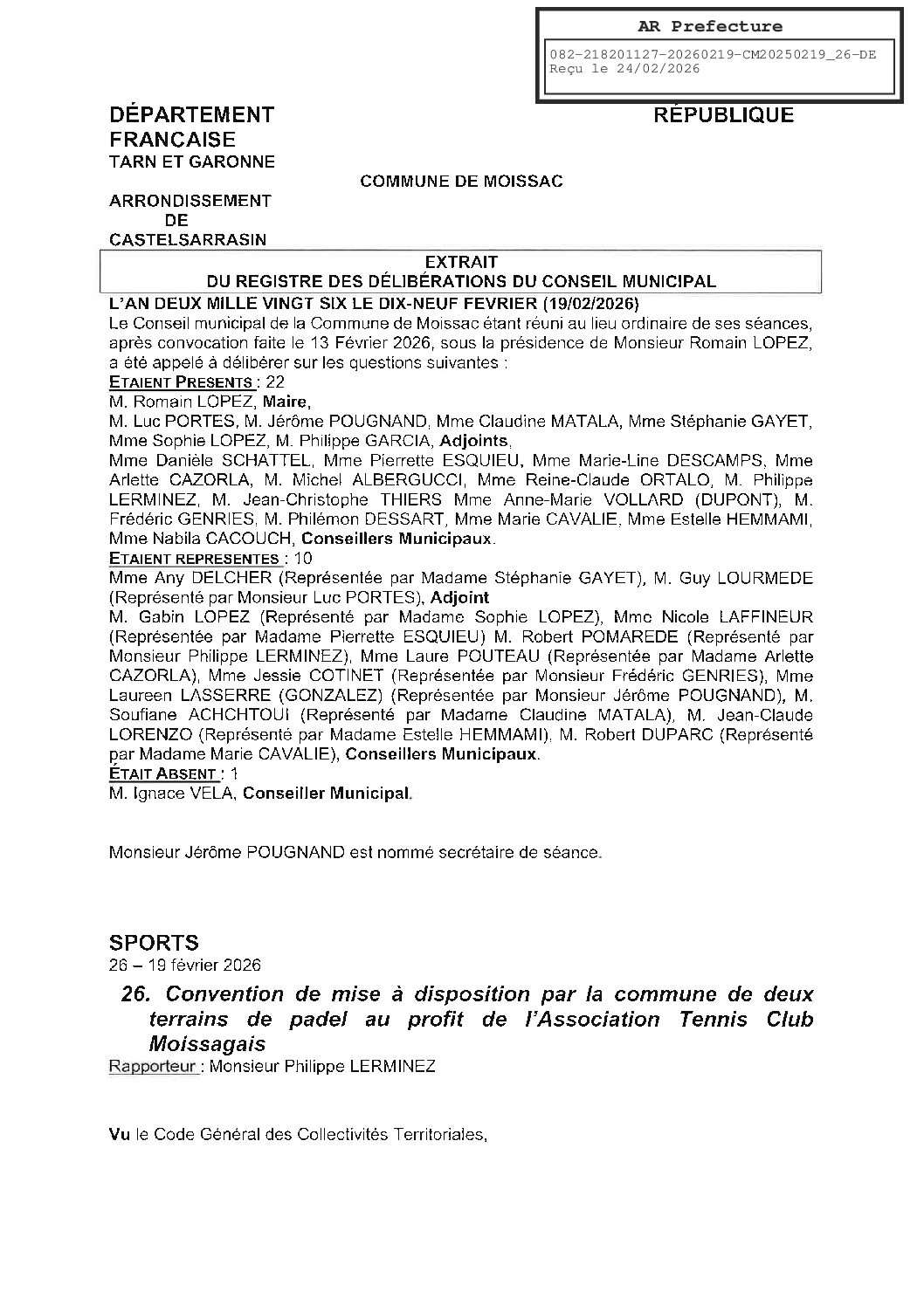 2026.02.19 26 CONVENTION DE MISE A DISPOSITION DE DEUX TERRAINS DE PADEL