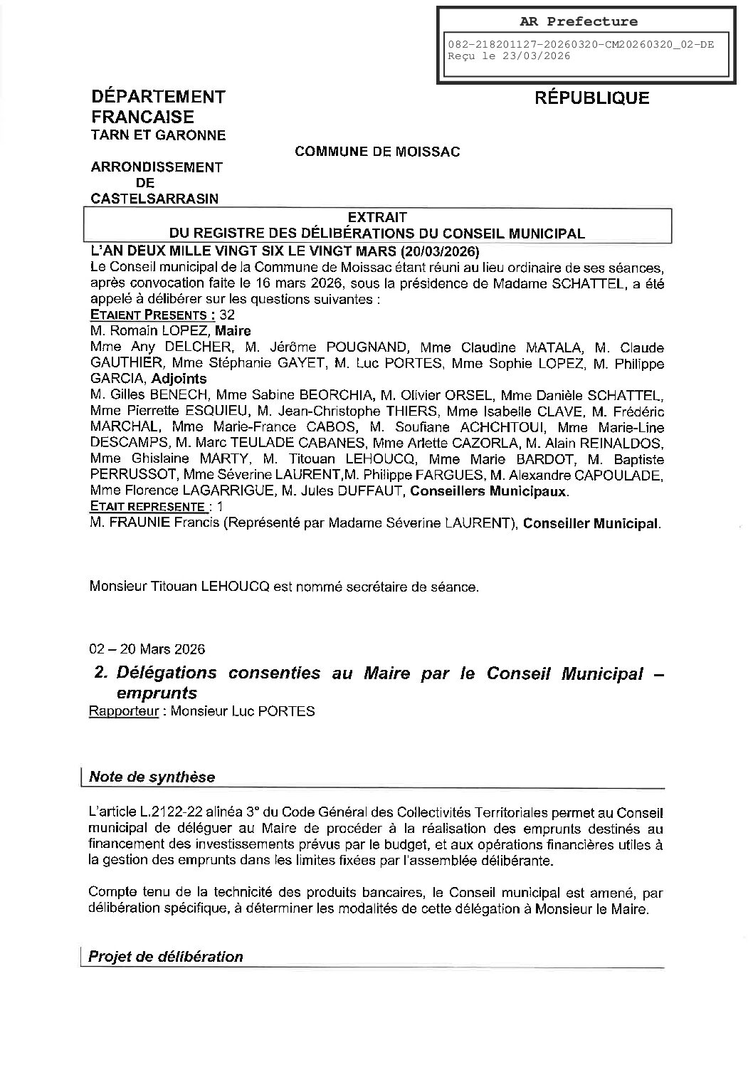 02 DELEGATIONS AU MAIRE EMPRUNTS