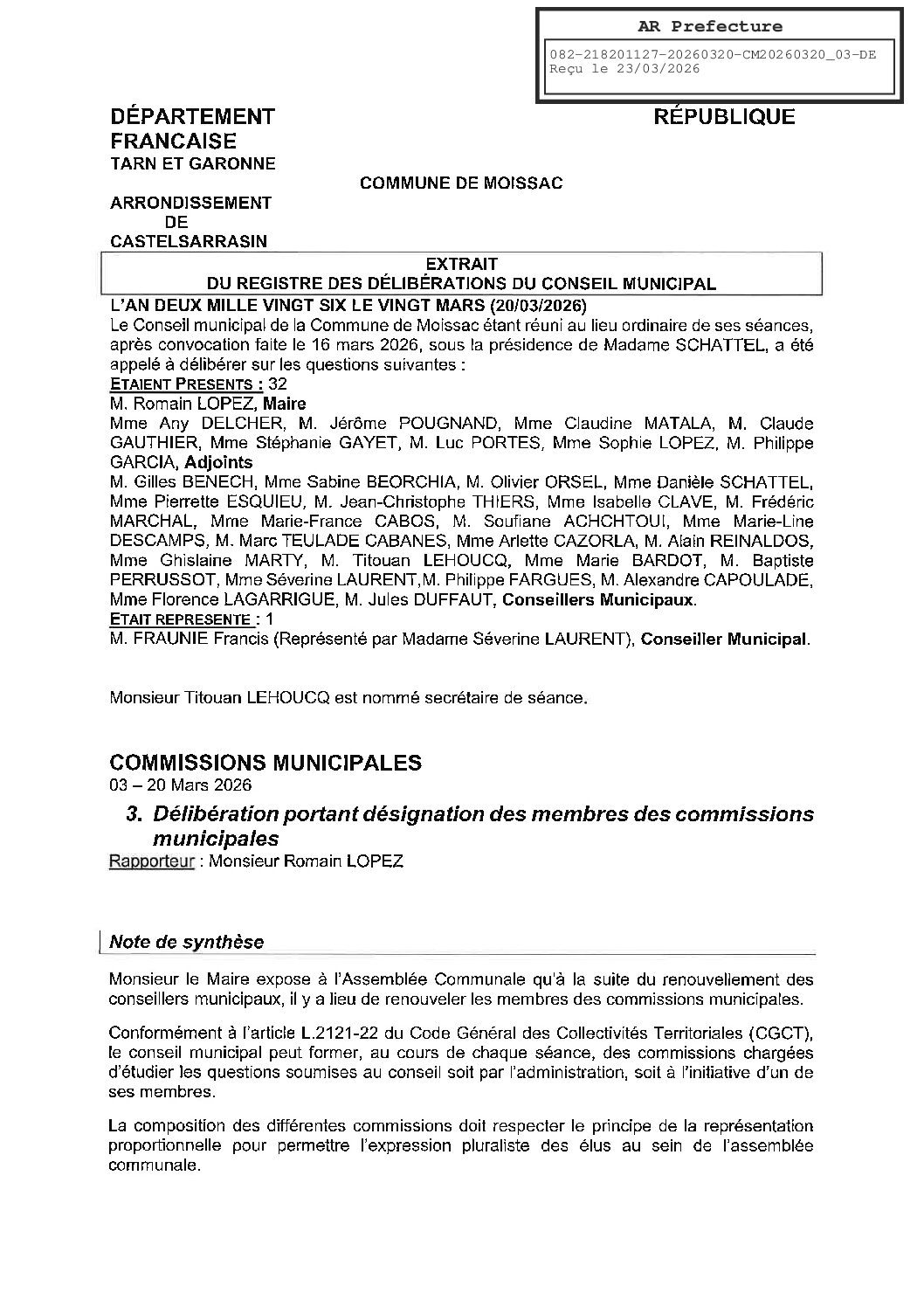 03 DELIBERATION PORTANT DESIGNATION DES MEMBRES DES COMMISSIONS MUNICIPALES