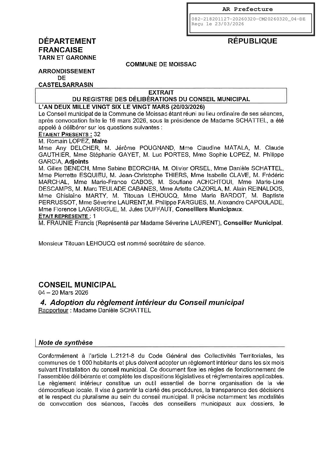 04 ADOPTION DU REGLEMENT INTERIEUR