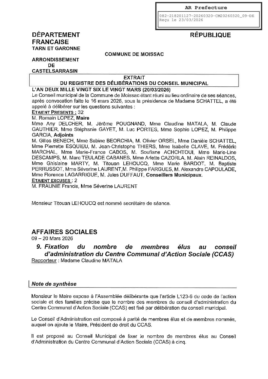 09 FIXATION DU NOMBRE DES MEMBRES ELU AU CCAS