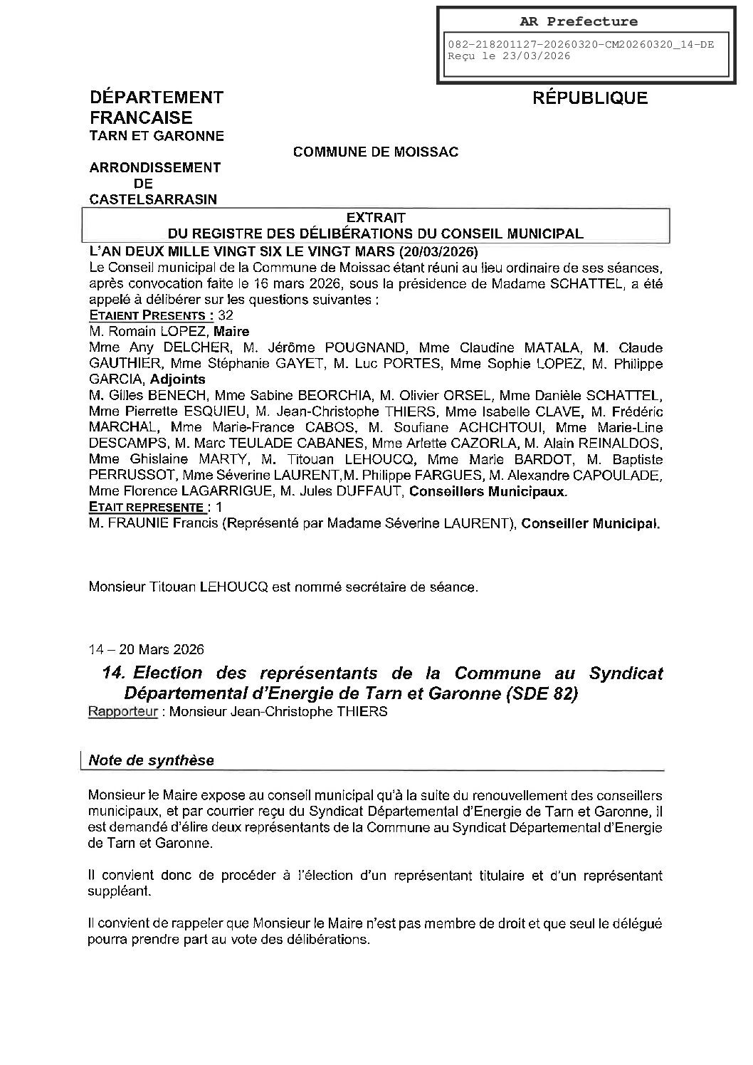 14 REPRESENTANTS AU SDE82