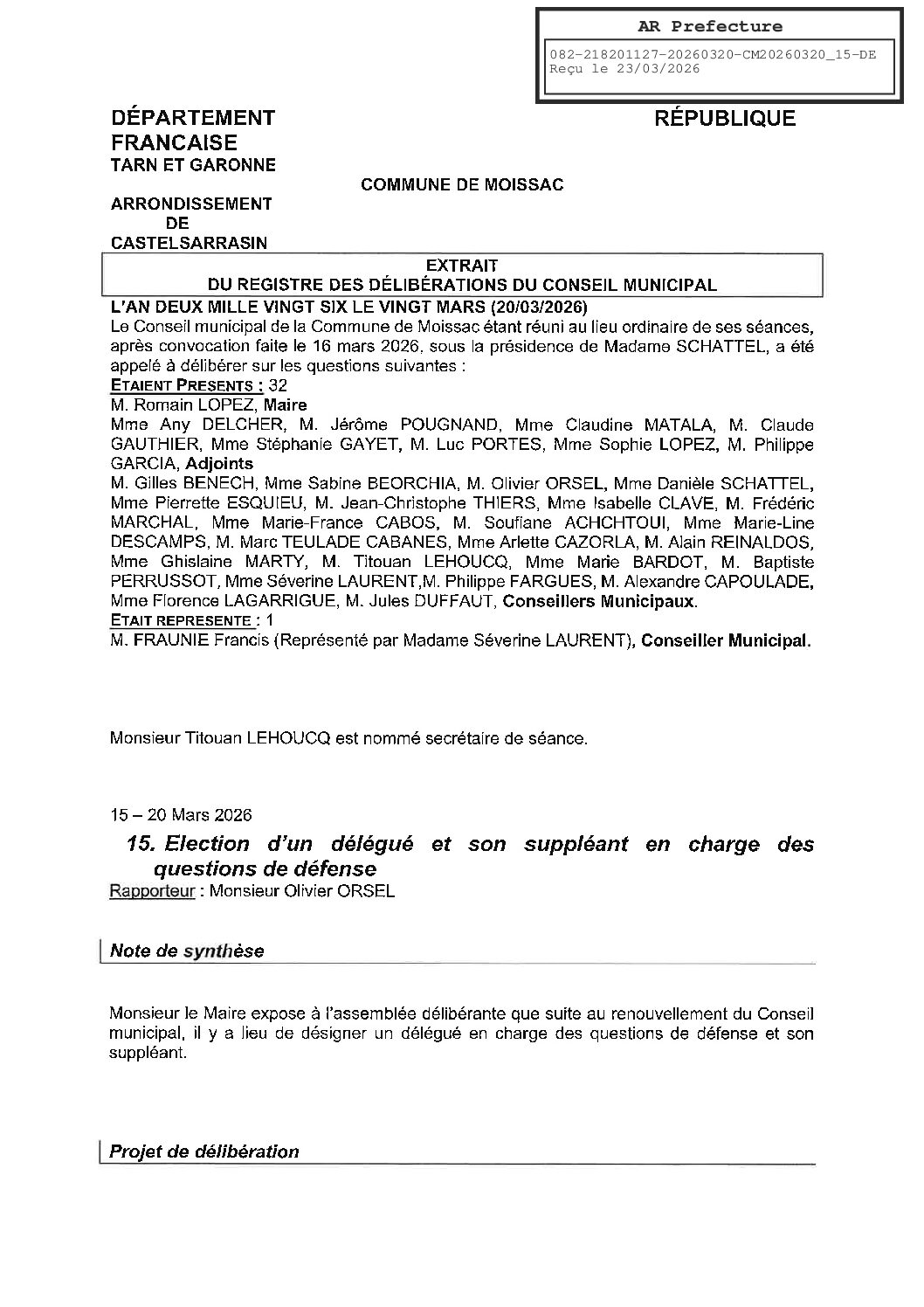 15 DELEGUE EN CHARGE DES QUESTIONS DEFENSE