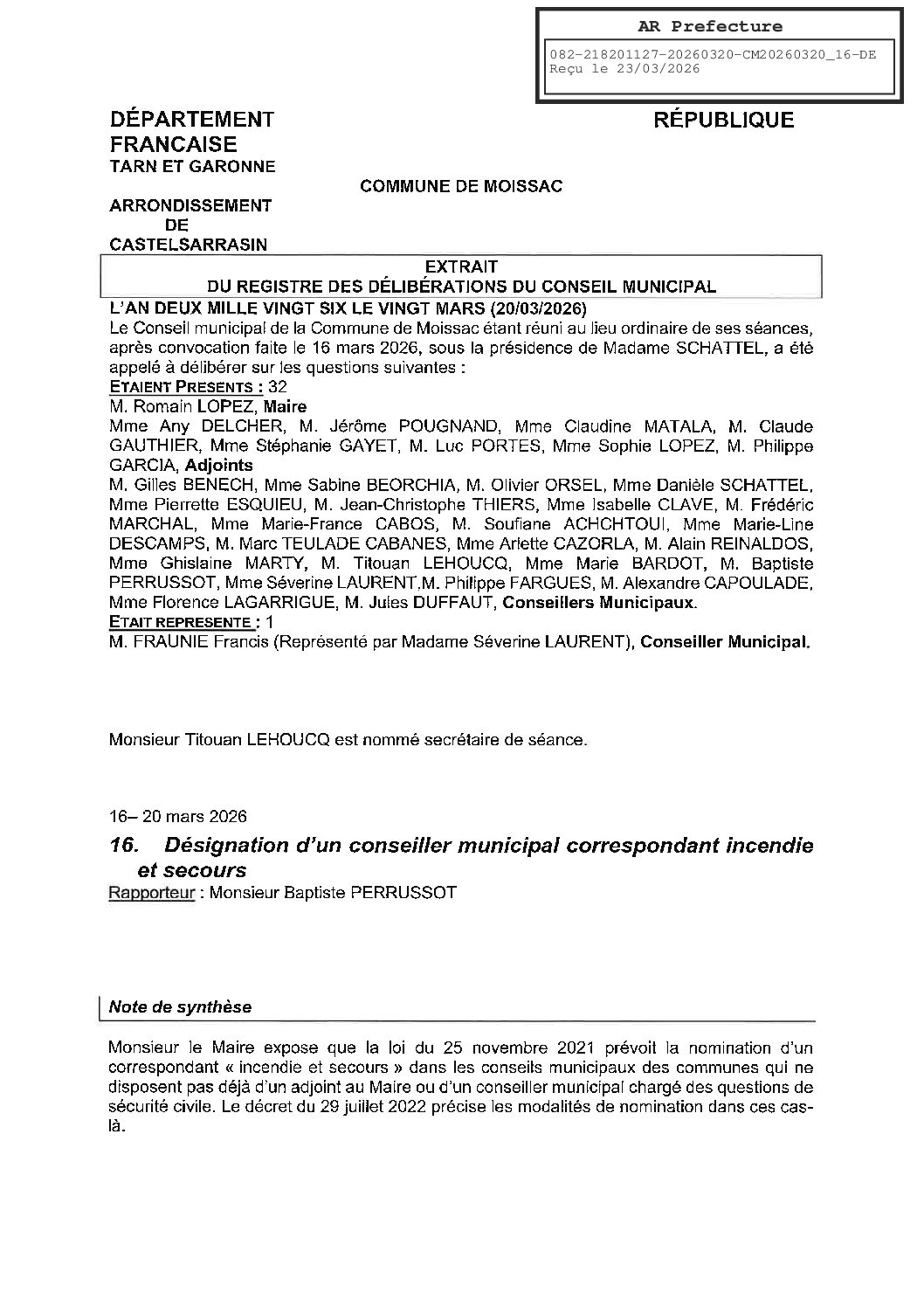 16 CORRESPONDANT INCENDIE ET SECOURS