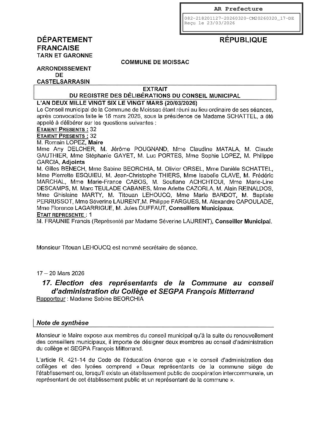 17 REPRESENTANT AU COLLEGE ET SEGPA