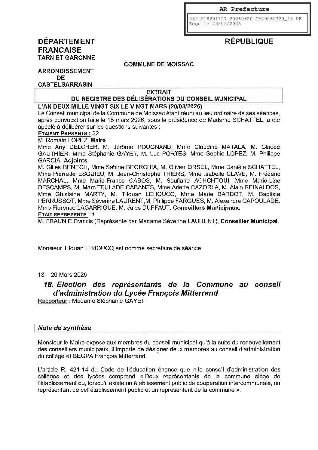 18 REPRESENTANT AU LYCEE