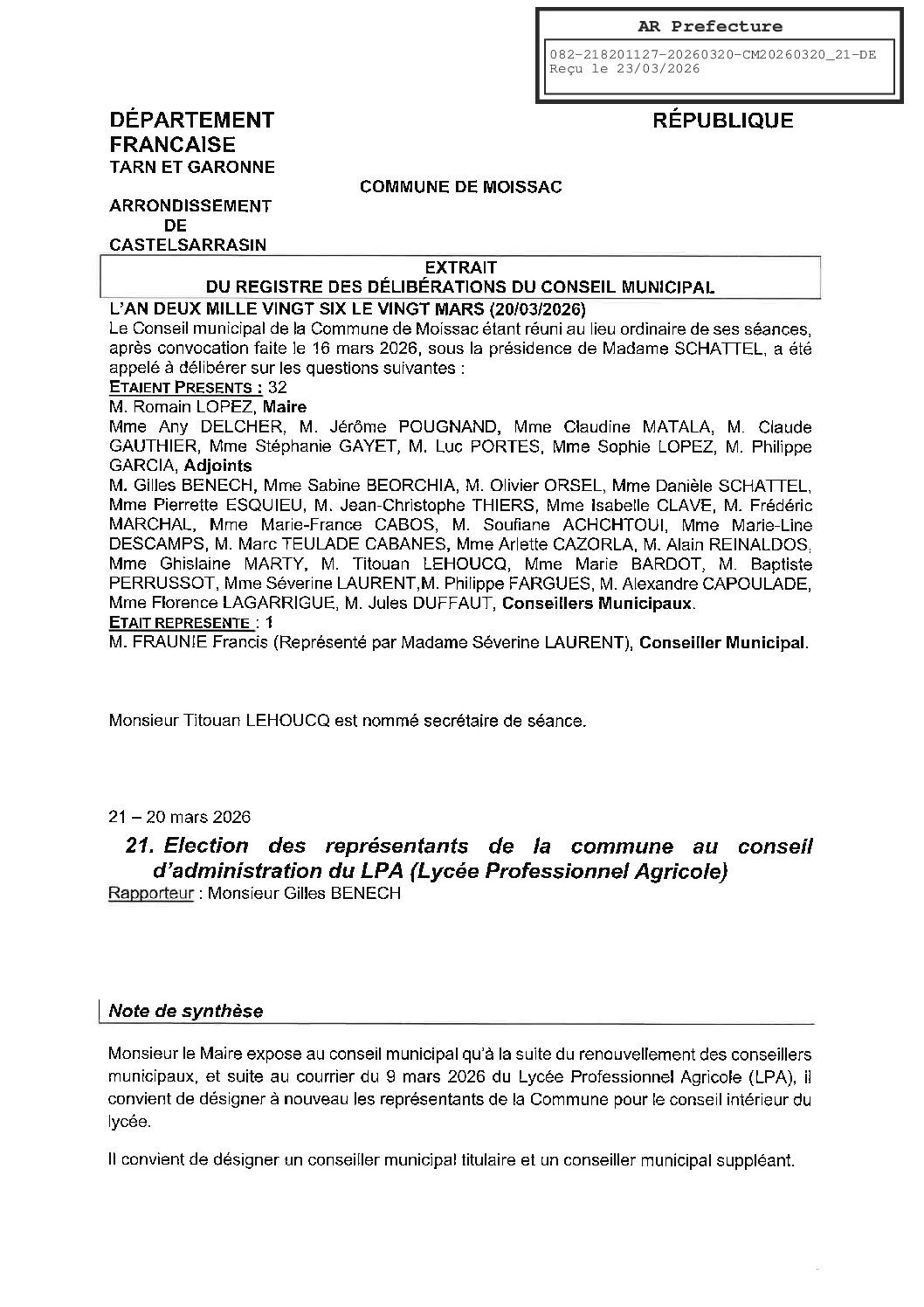 21 REPRESENTANTS AU LPA