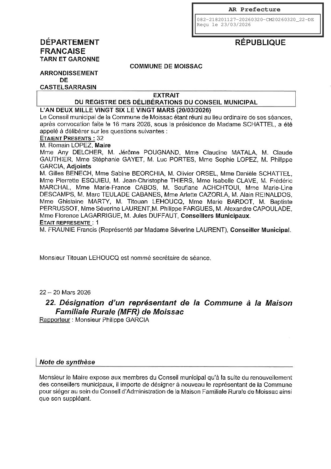 22 REPRESENTANT A LA MFR