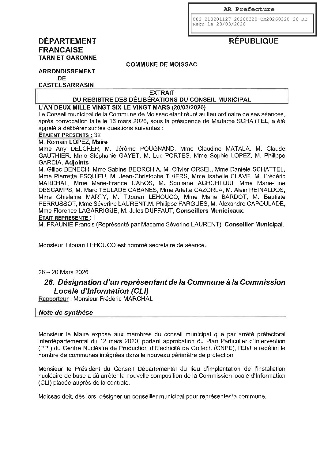 26 REPRESENTANT A LA CLI