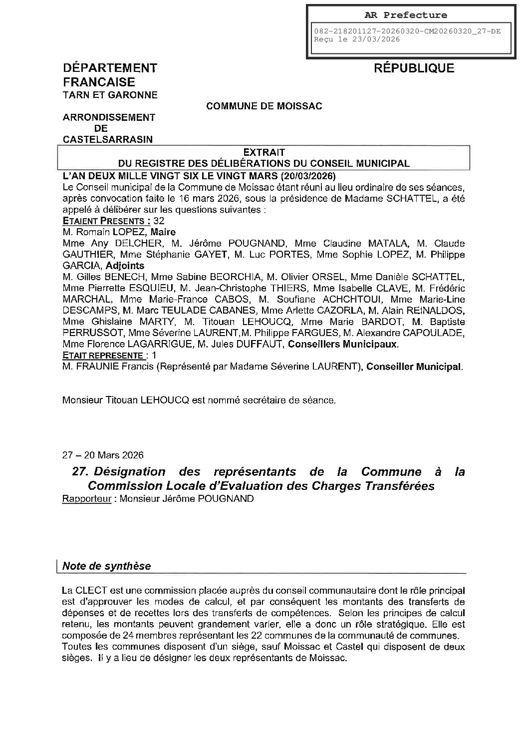 27 REPRESENTANT A LA CLECT