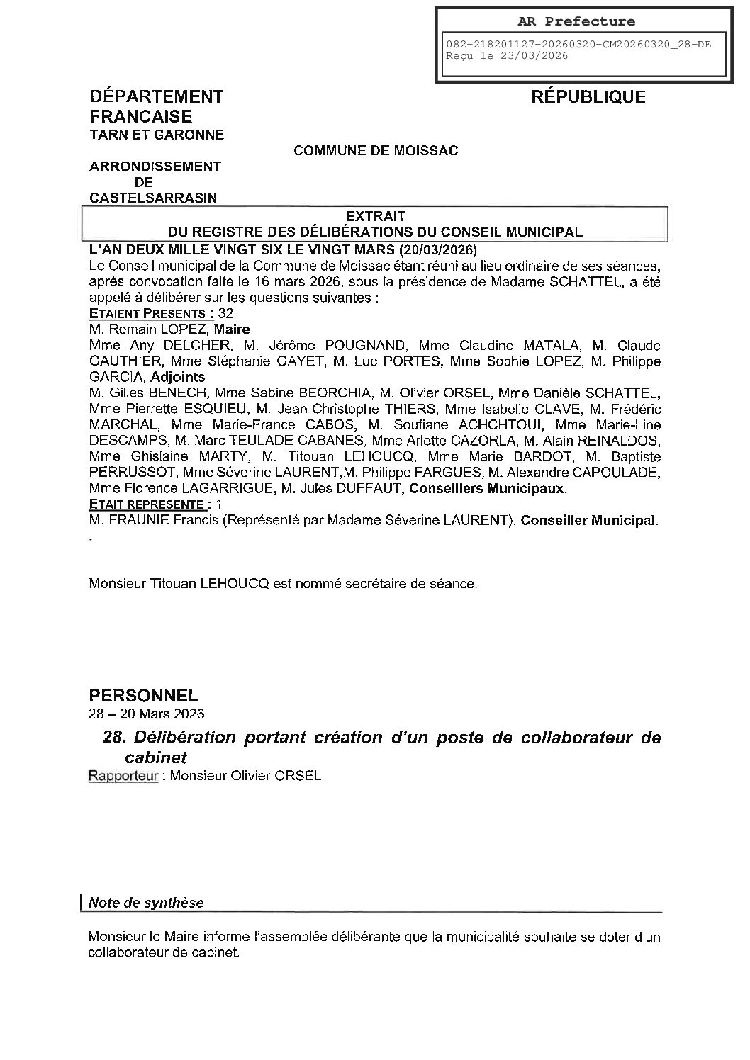 28 CREATION POSTE DE COLLABORATEUR DE CABINET