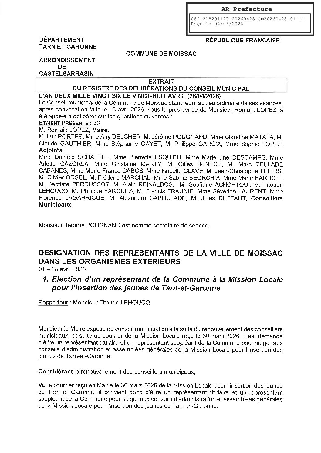 04 01 ELECTION REPRESENTANT A LA MISSION LOCALE