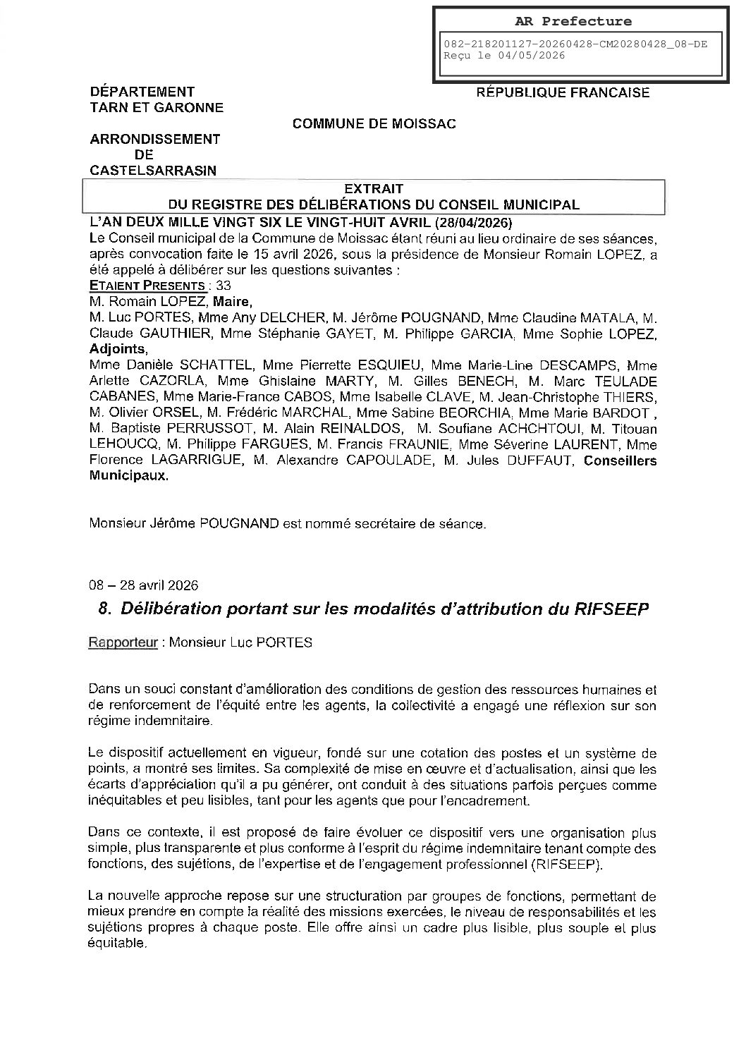 04 08 DELIBERATION PORTANT SUR LES MODALITES D ATTRIBUTION DU RIFSEEP
