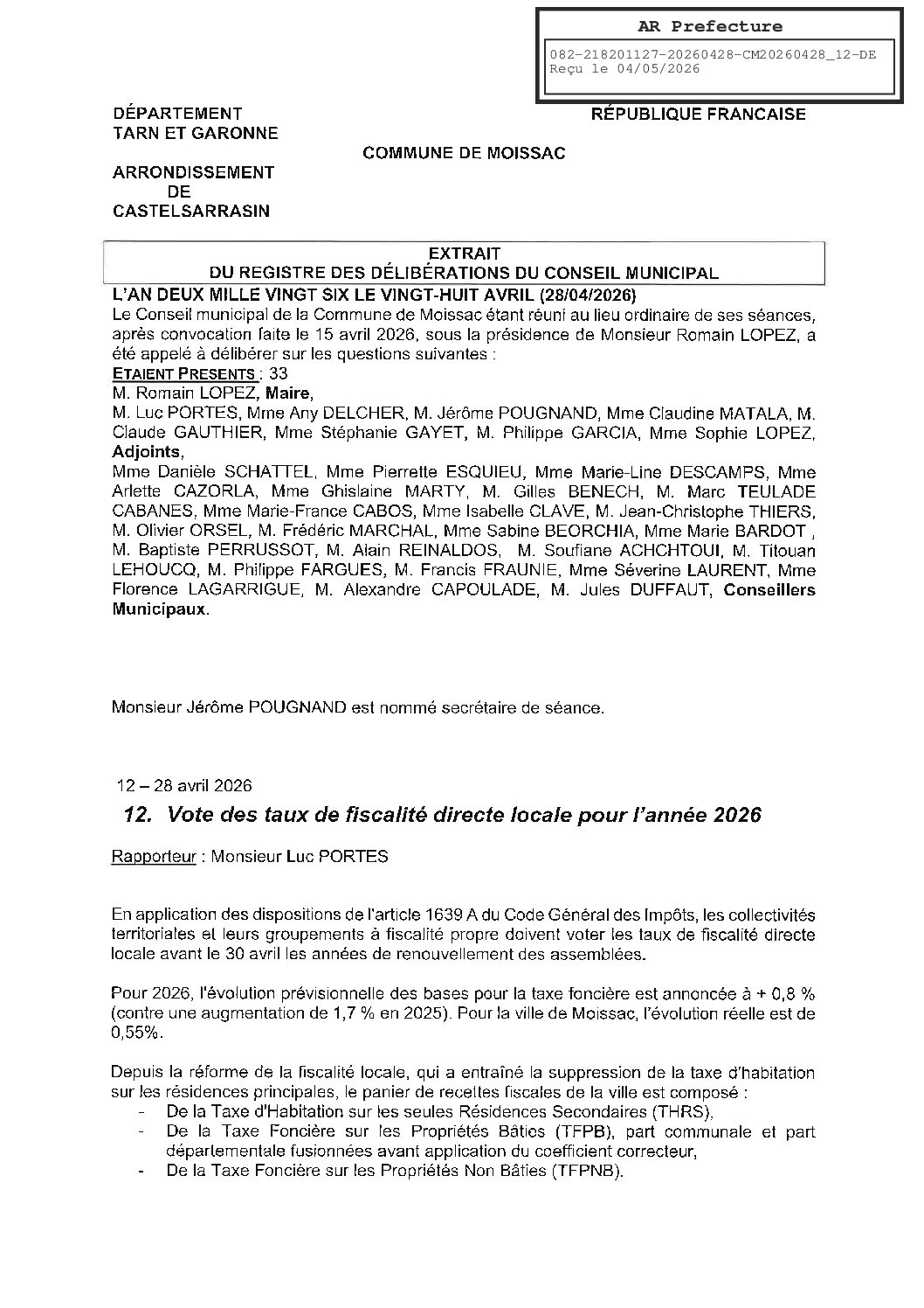 04 12 VOTE TAUX FISCALITE 2026
