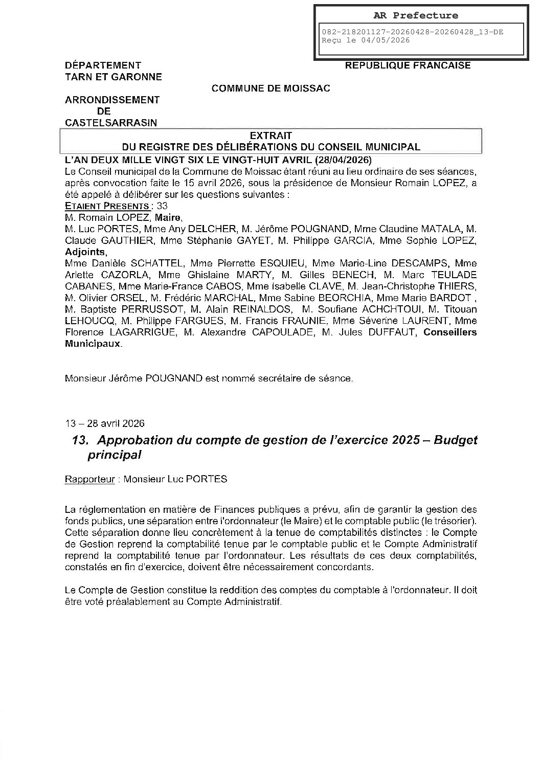 04 13 COMPTE DE GESTION BUDGET PRINCIPAL