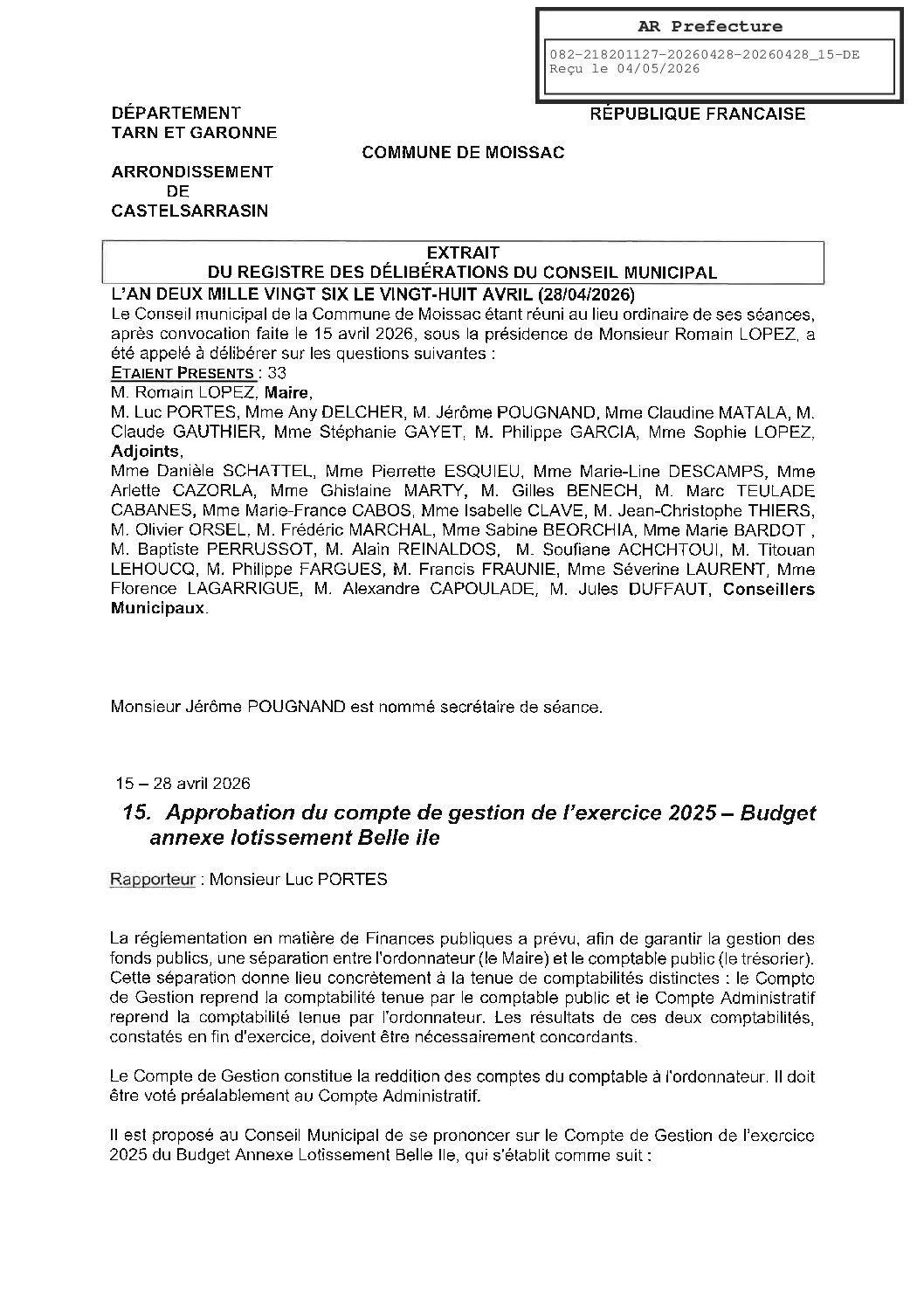 04 15 COMPTE DE GESTION BUDGET BELLE ILE