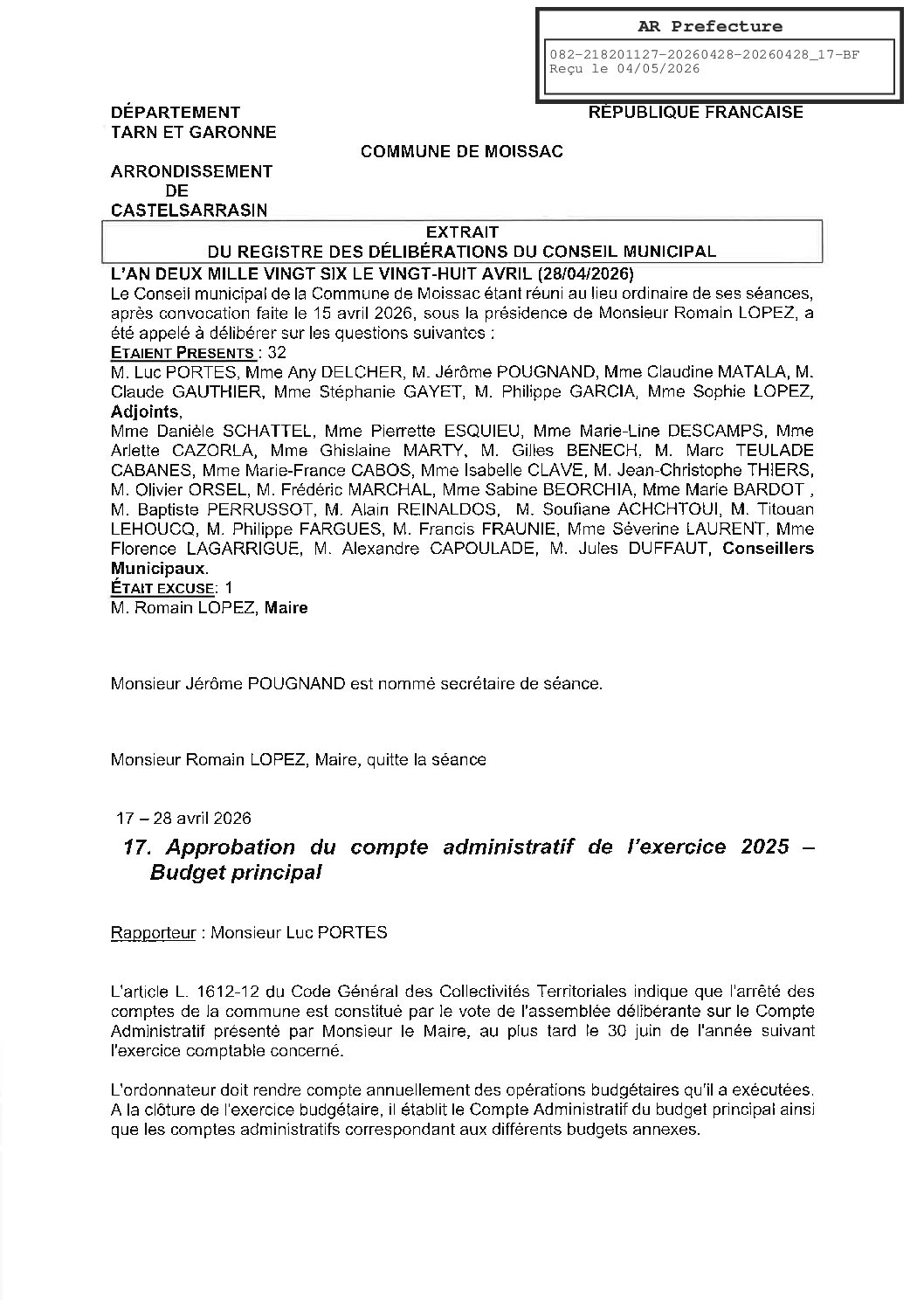 04 17 COMPTE ADMINISTRATIF BUDGET PRINCIPAL