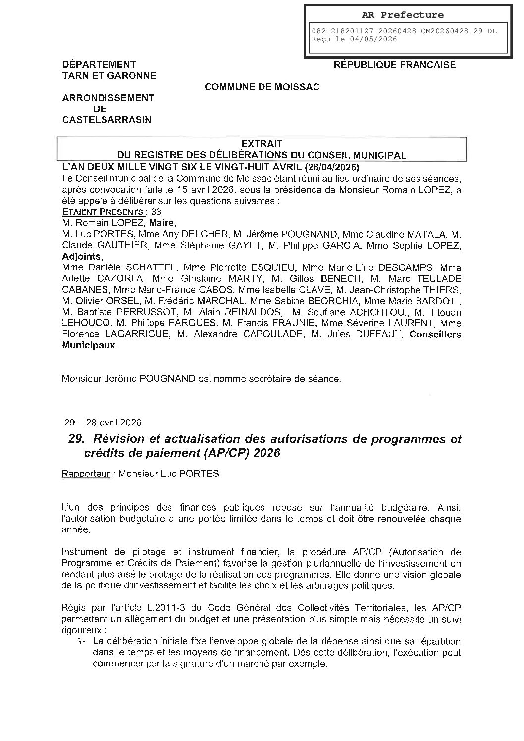 04 29 REVISION ET ACTUALISATION DES AUTORISATIONS DE PROGRAMMES ET CREDITS DE PAIEMENTS APCP