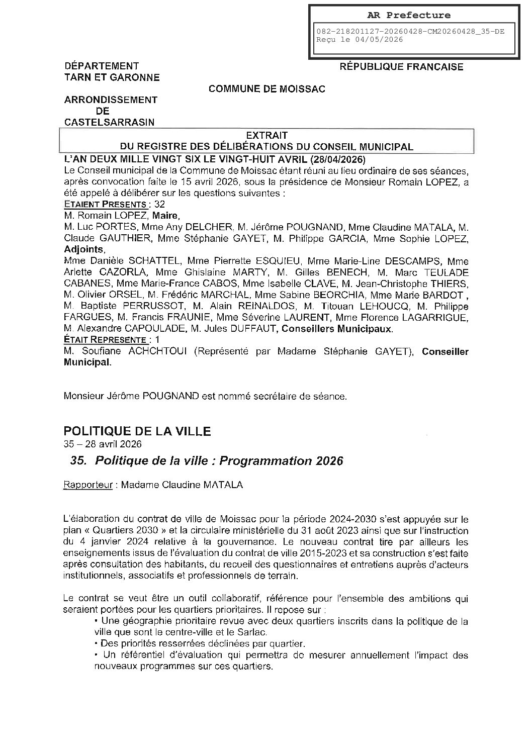 04 35 POLITIQUE DE LA VILLE PROGRAMMATION 2026