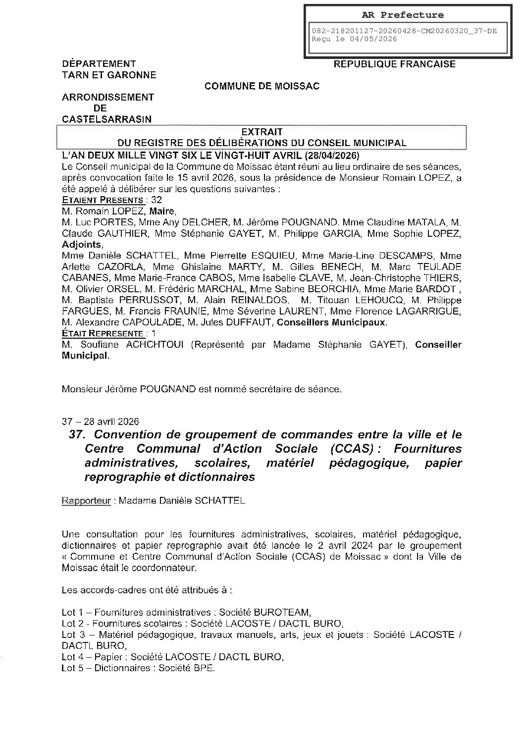 04 37 CONVENTION DE GROUPEMENT DE COMMANDES