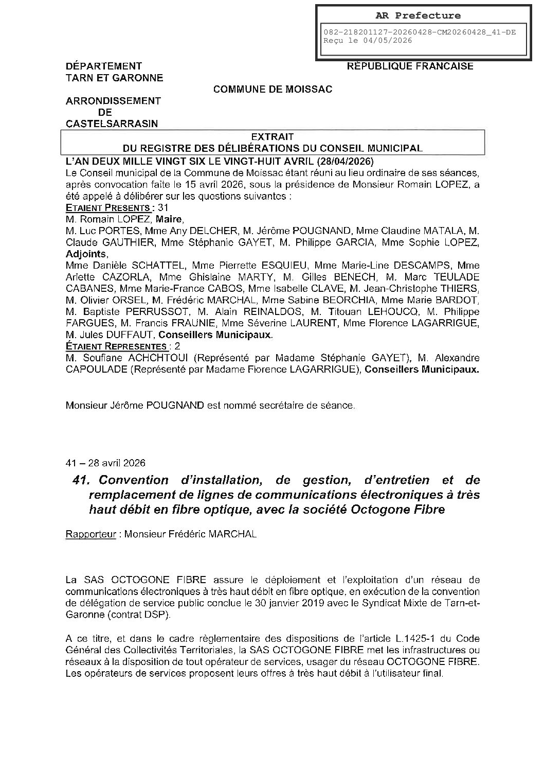 04 41 CONVENTION D INSTALLATION GESTION ET ENTRETIEN DE LIGNES DE COMMUNICATION