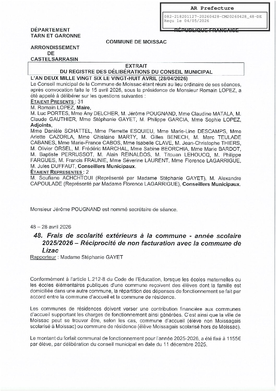 04 48 FRAIS DE SCOLARITE EXTERIEURS A LA COMMUNE