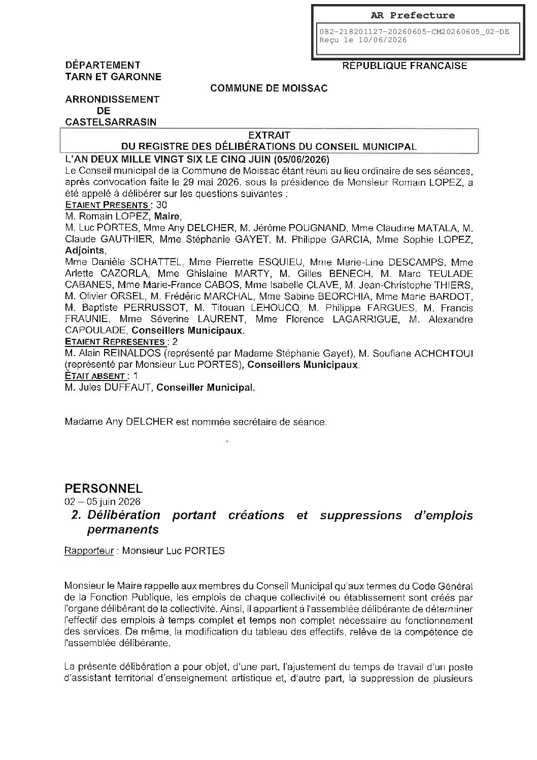 20260605 02 DELIBERATTON PORTANT CREATIONS ET SUPPRESSIONS DEMPLOI