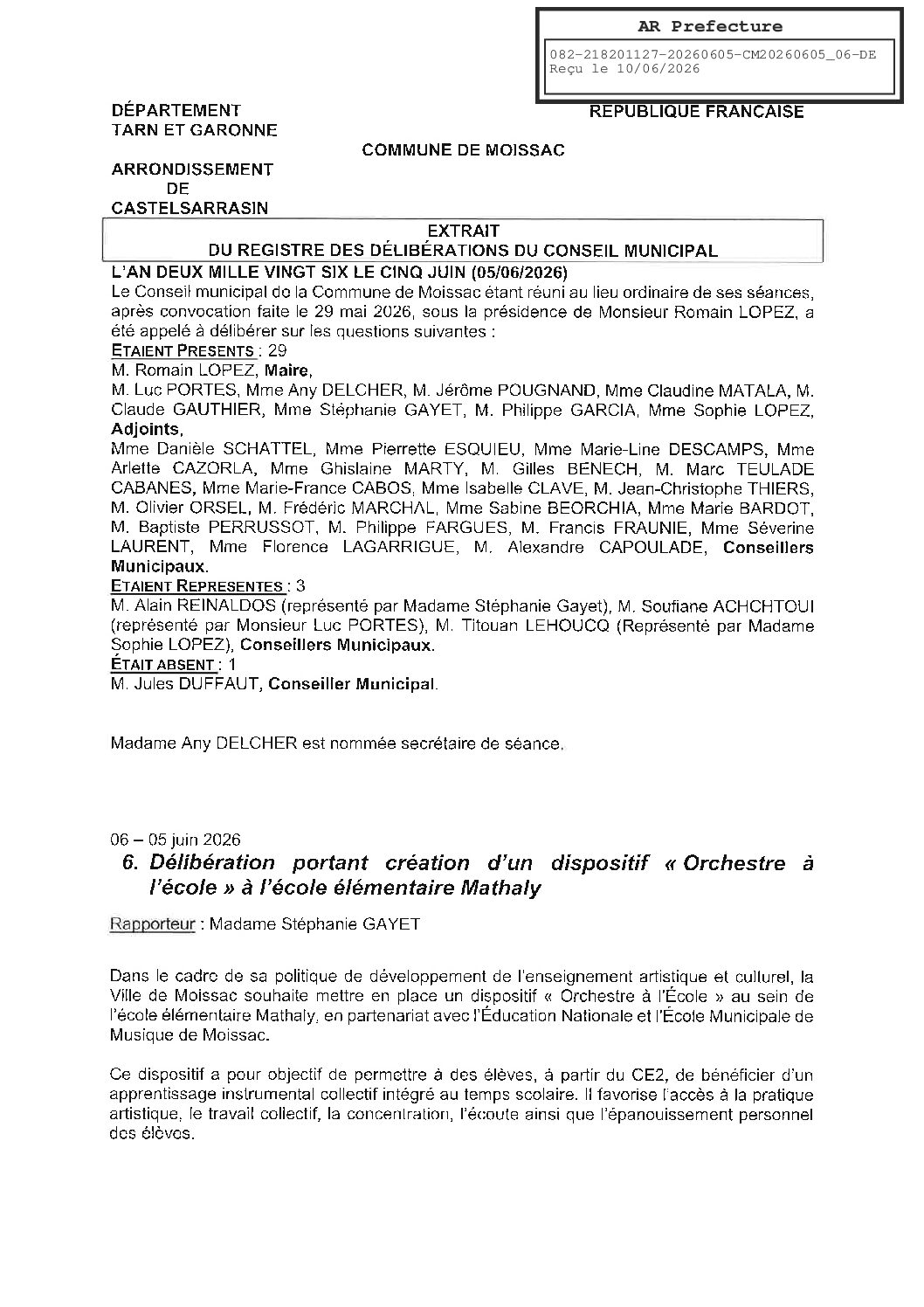 20260605 06 DELIBERATION PORTANT CREATION D UN DISPOSITIF ORCHESTRE A LECOLE A MATHALY